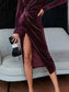 Velvet Ruched Slit Midi Dress nicholesgifts