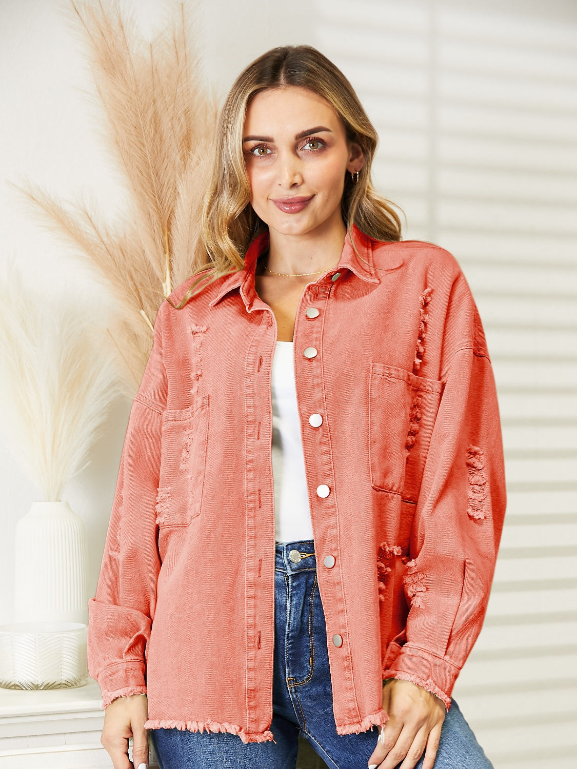 Distressed Raw Hem Denim Jacket nicholesgifts
