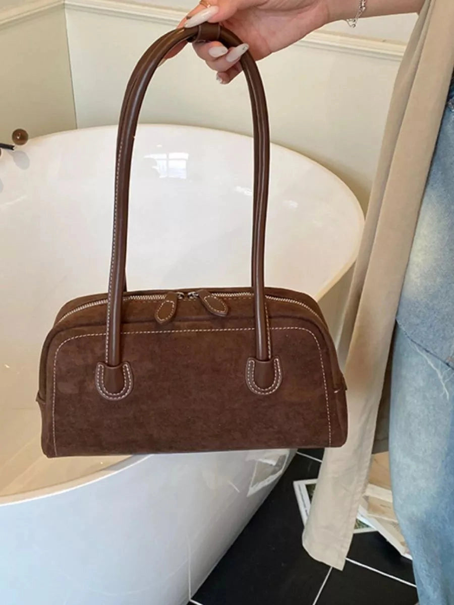Velvet Shoulder Bag with Leather Strap nicholesgifts
