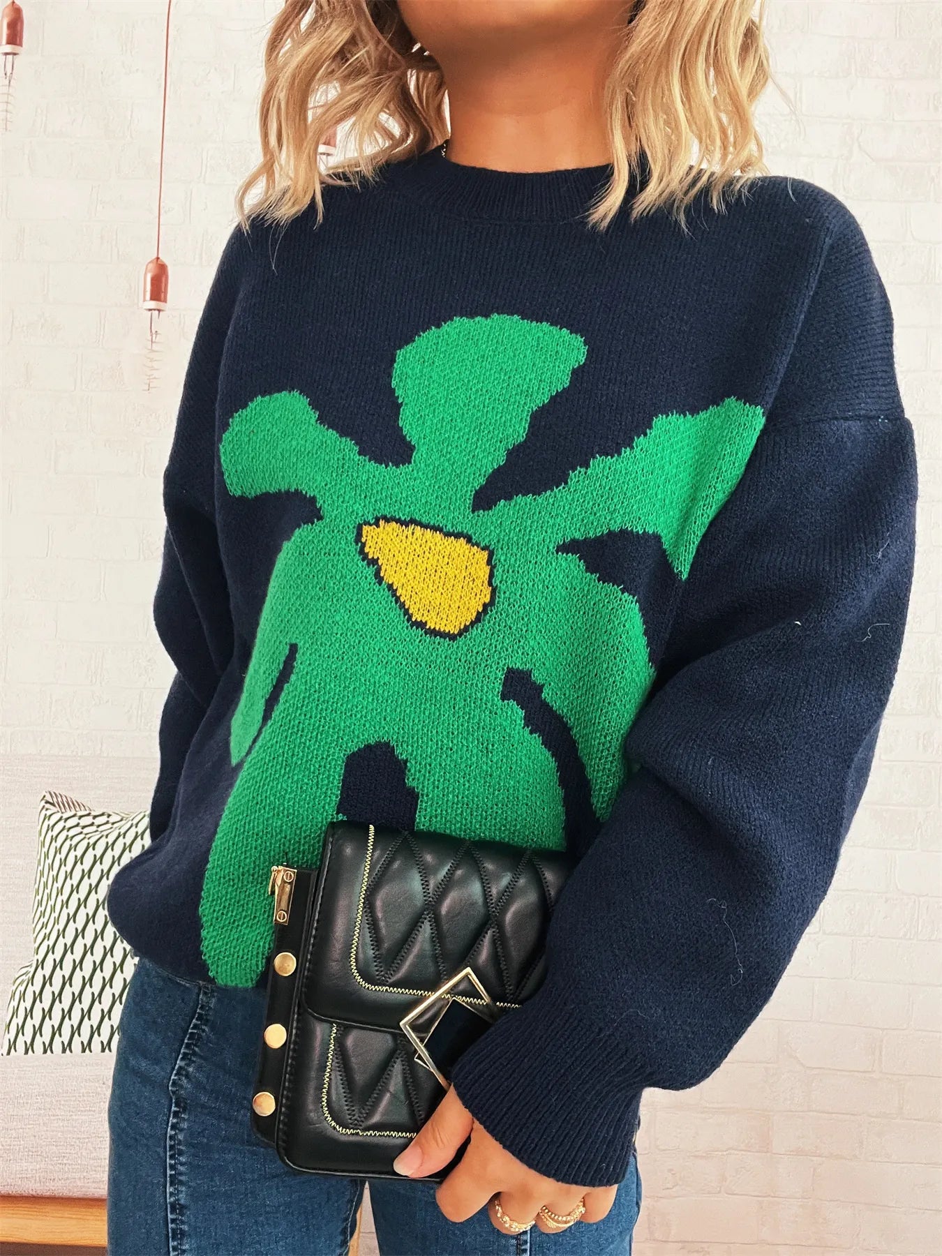 Flower Dropped Shoulder Sweater