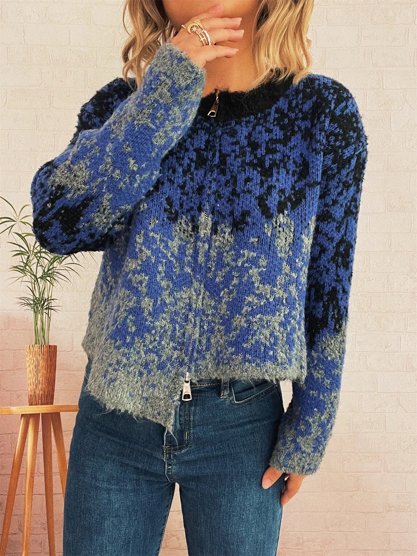 Asymmetrical Hem Zip Up Cardigan
