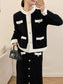 Contrast Trim Jacket and Skirts Sweater Set nicholesgifts