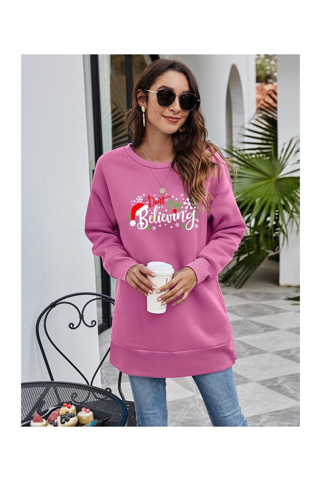 DON'T STOP BELIEVING Graphic Drop Shoulder Sweatshirt NicholesGifts