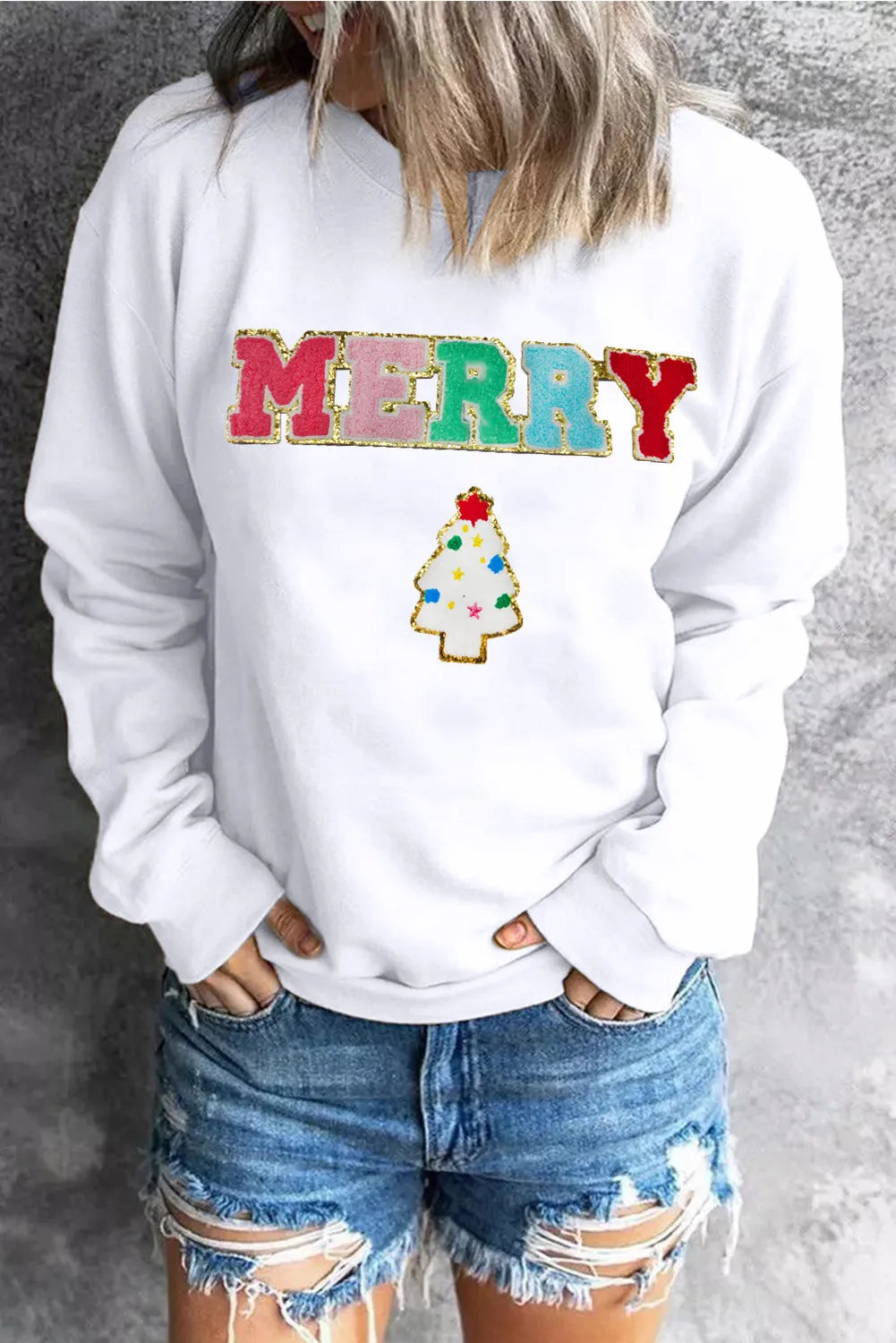 MERRY Round Neck Long Sleeve Sweatshirt NicholesGifts