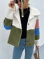 Women Shiny Color Block Button Down Collared Jacket nicholesgifts