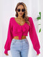 Bow V-Neck Long Sleeve Cropped Sweater nicholesgifts