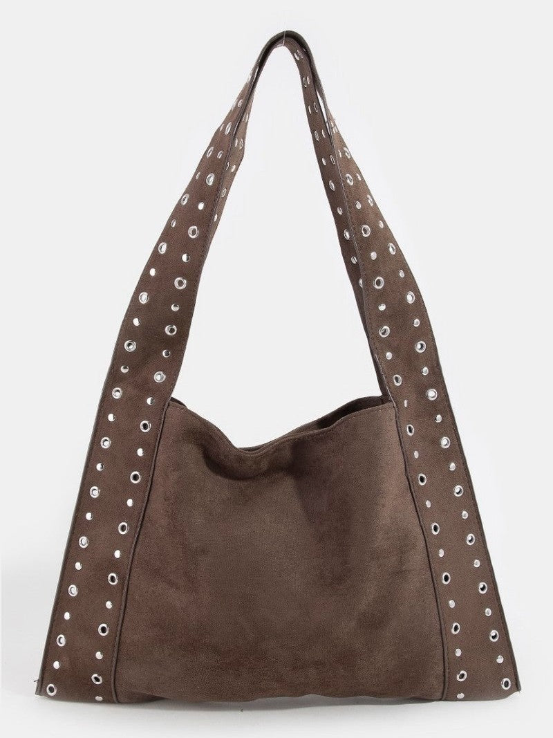Fame Grommet Strap Suede Shoulder Bag nicholesgifts