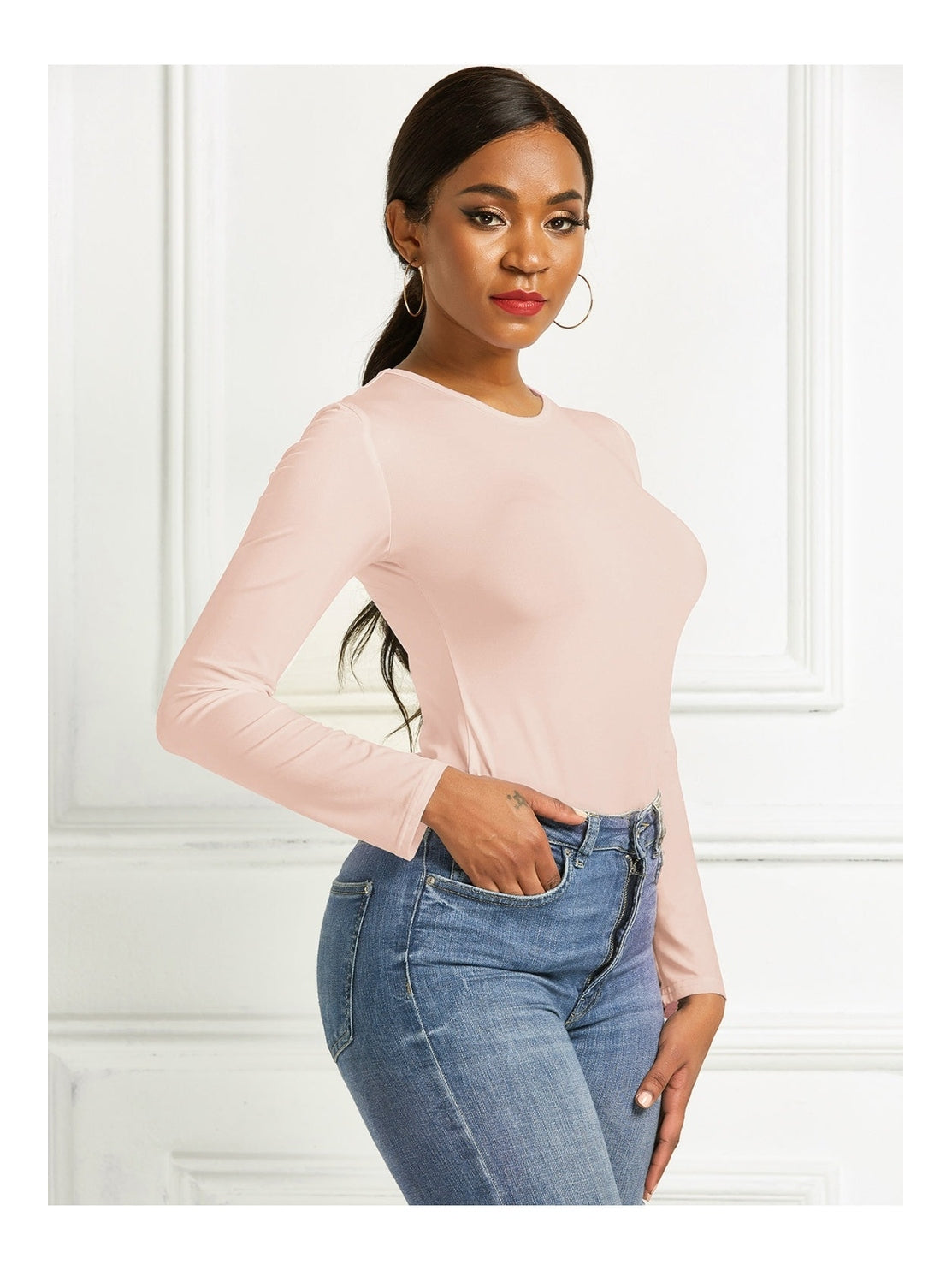 Round Neck Long Sleeve Bodysuit nicholesgifts