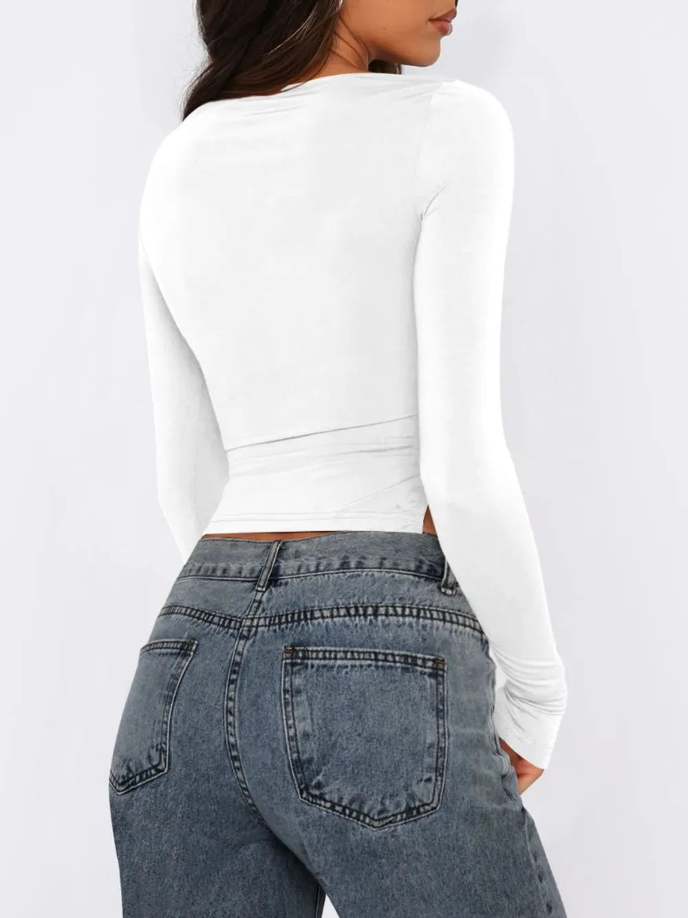 Tied Slit Round Neck Long Sleeve T-Shirt NicholesGifts