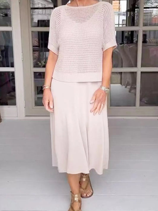Full Size Openwork Knit Cover Up and Dress Set Plus Size Trendsi