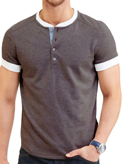 Men's Contrast Trim Henley Top nicholesgifts