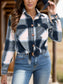 Women Full Size Pocketed Plaid Collared Neck Shacket nicholesgifts