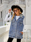 Drawstring Pocketed Button Up Sleeveless Denim Jacket nicholesgifts