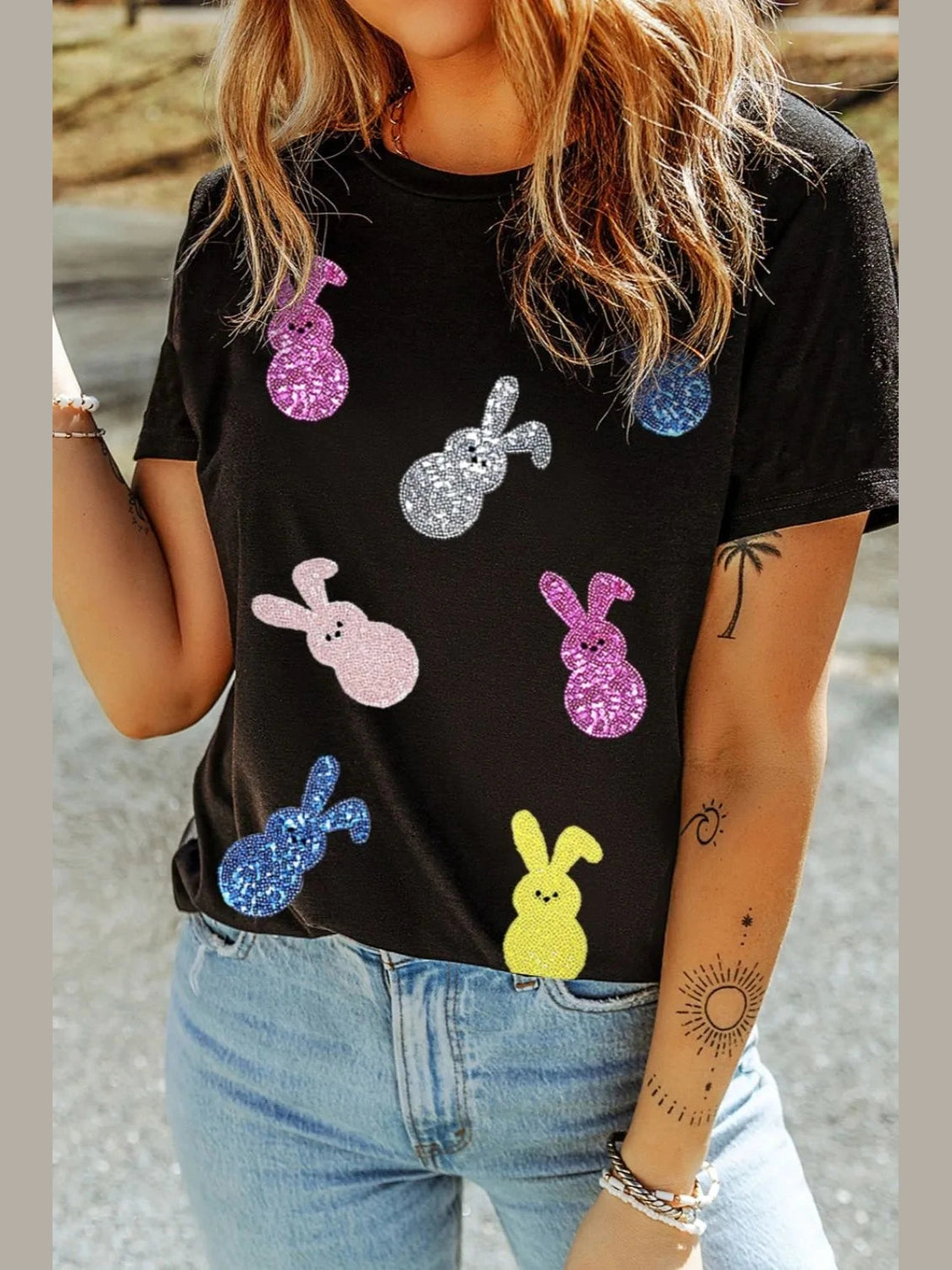 Sequin Bunny Doll Short Sleeve T-Shirt nicholesgifts