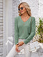Decorative Button Openwork V-Neck T-Shirt nicholesgifts