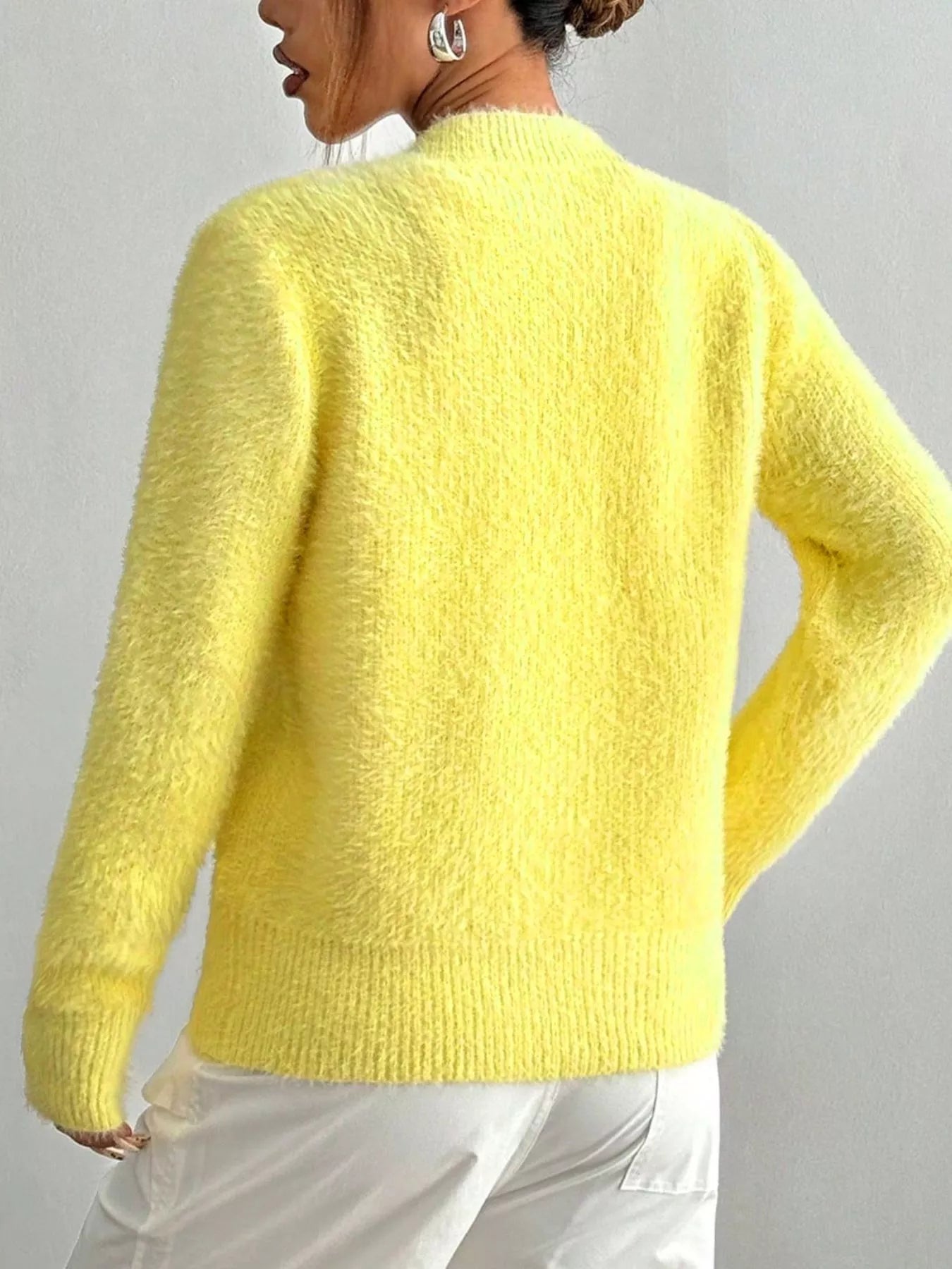 Women Heart Button Fuzzy Cardigan