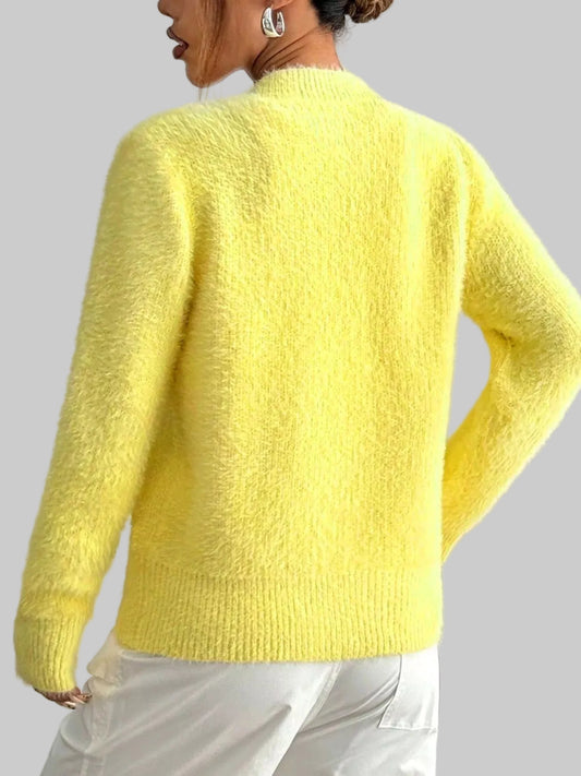 Women Heart Button Fuzzy Cardigan nicholesgifts