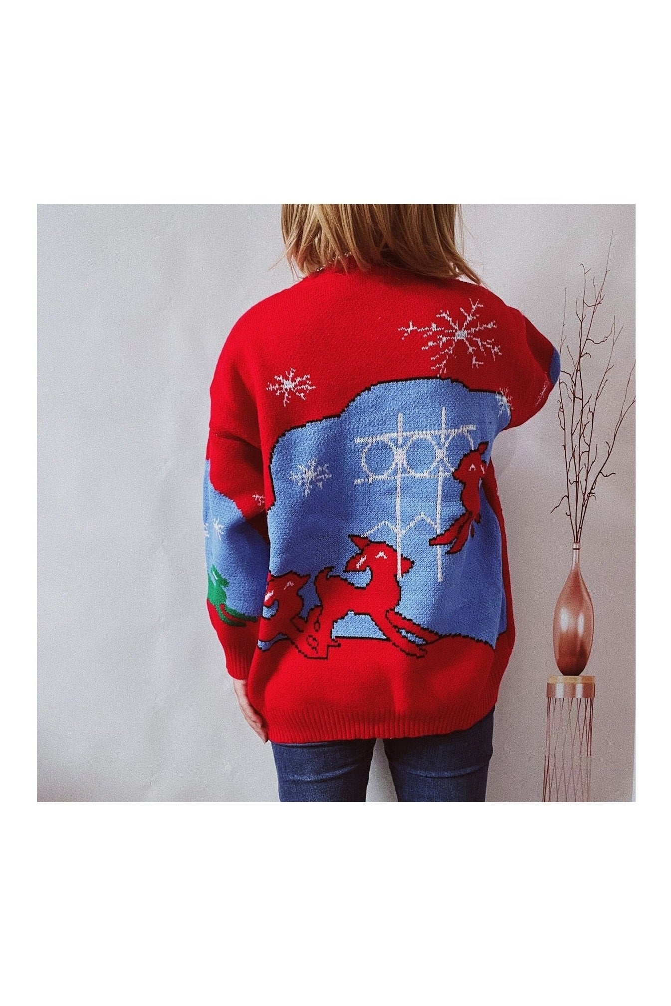 Printed Round Neck Long Sleeve Sweater nicholesgifts