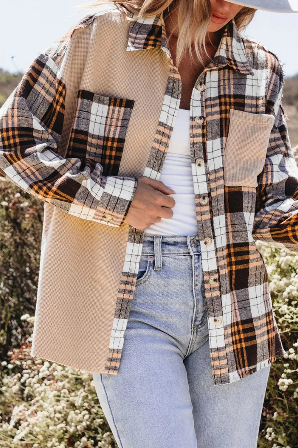 Plaid Button Up Long Sleeve Shacket Trendsi