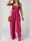 Smocked Square Neck Wide Leg Jumpsuit with Pockets nicholesgifts