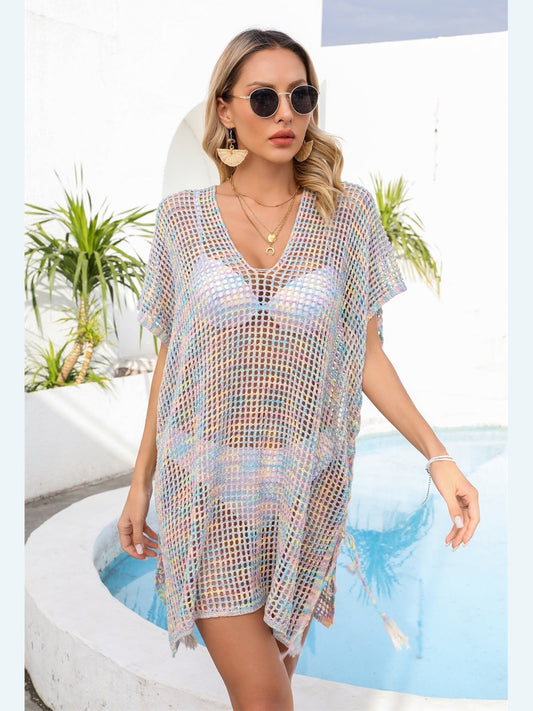 Openwork Slit V-Neck Cover Up NicholesGifts