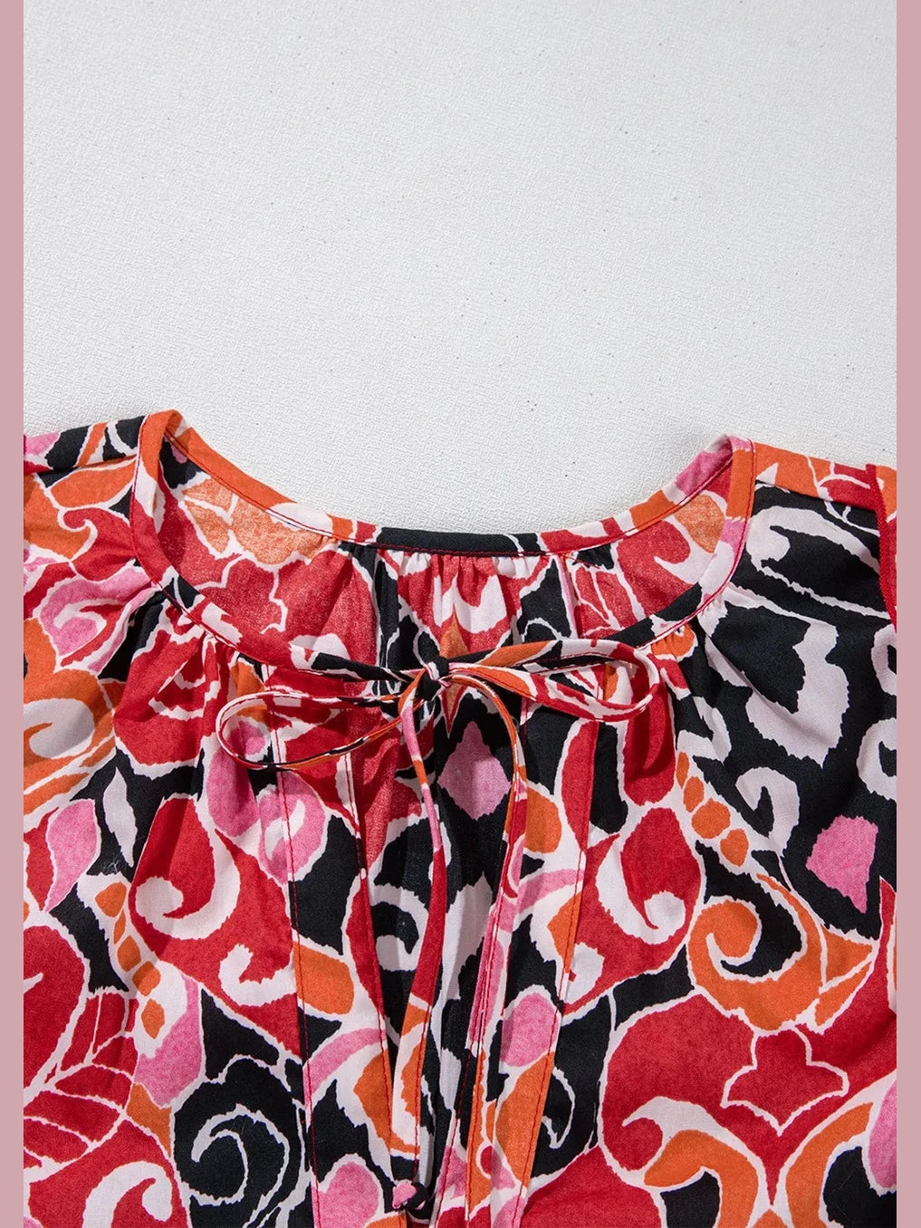 Ethnic Print Split Neck Short Puff Sleeve Blouse NicholesGifts