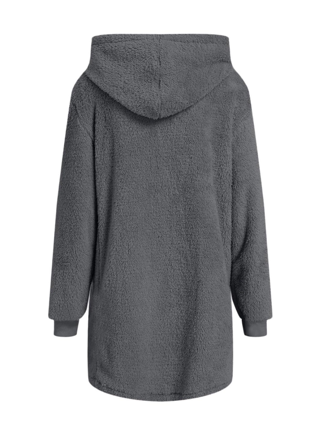 Fuzzy Pocketed Zip Up Long Sleeve Hooded Jacket NicholesGifts