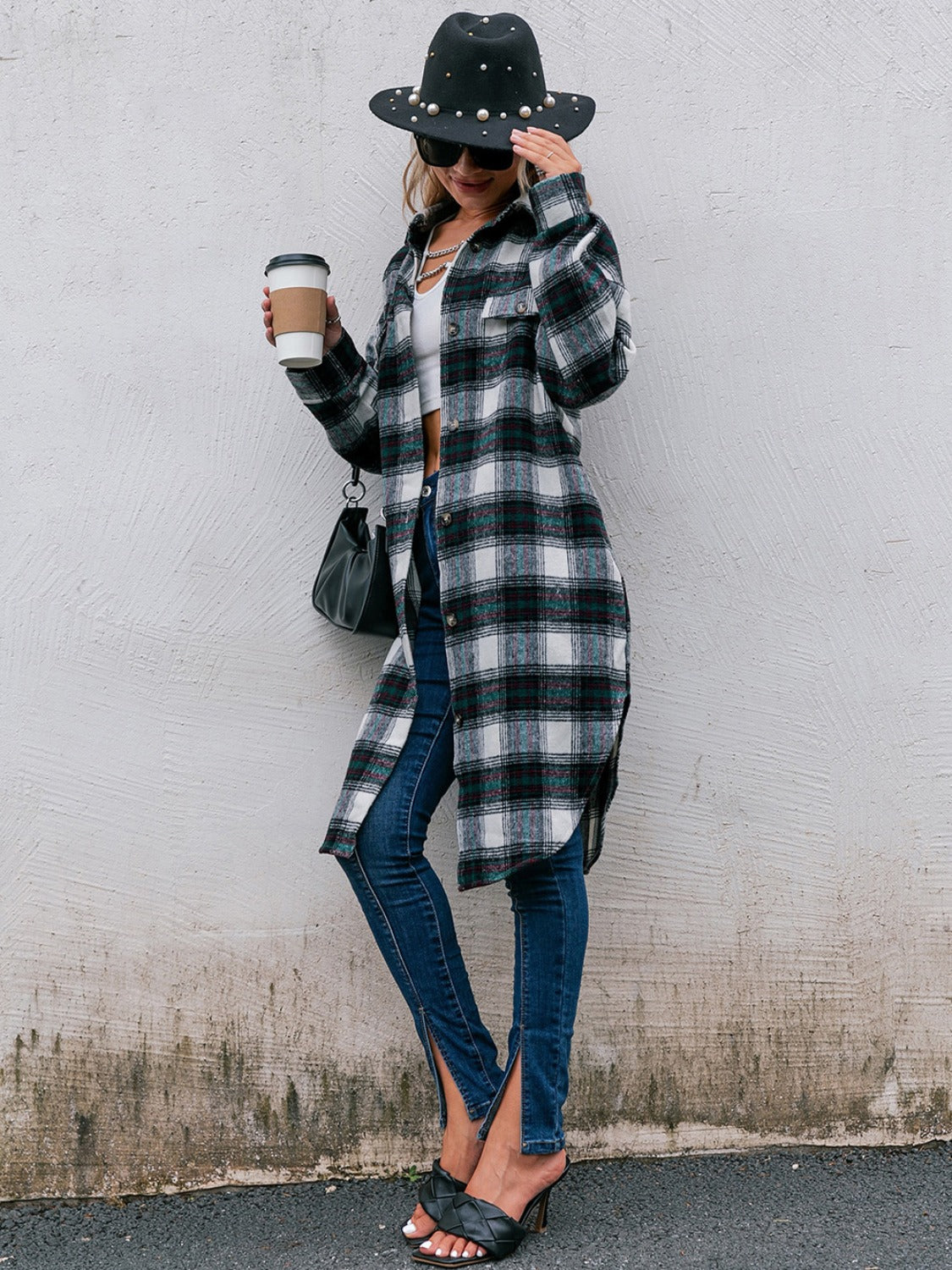 Plaid Button Up Long Sleeve Shacket nicholesgifts