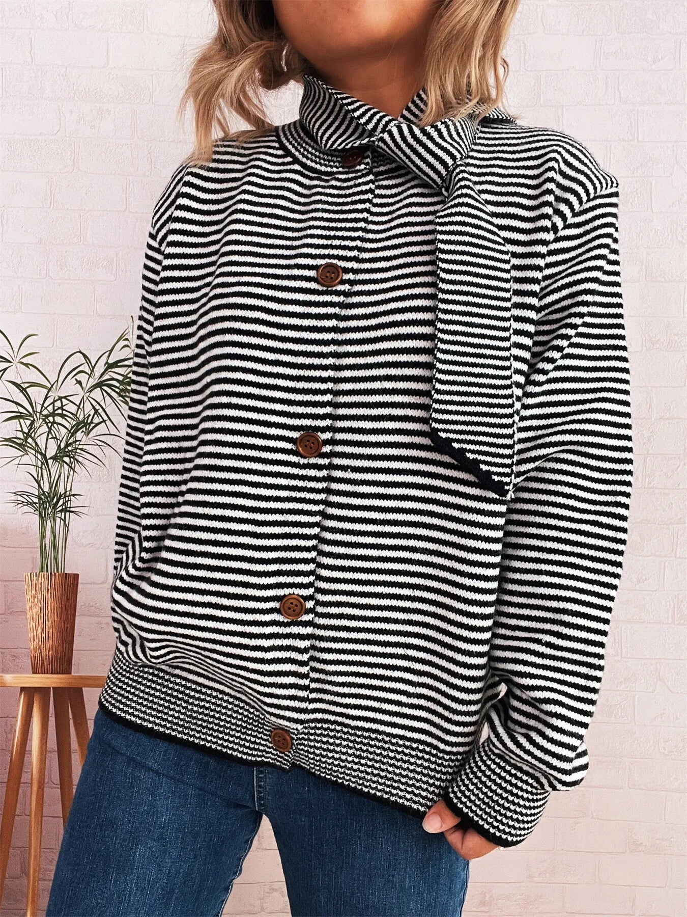 Striped Button Up Long Sleeve Cardigan NicholesGifts