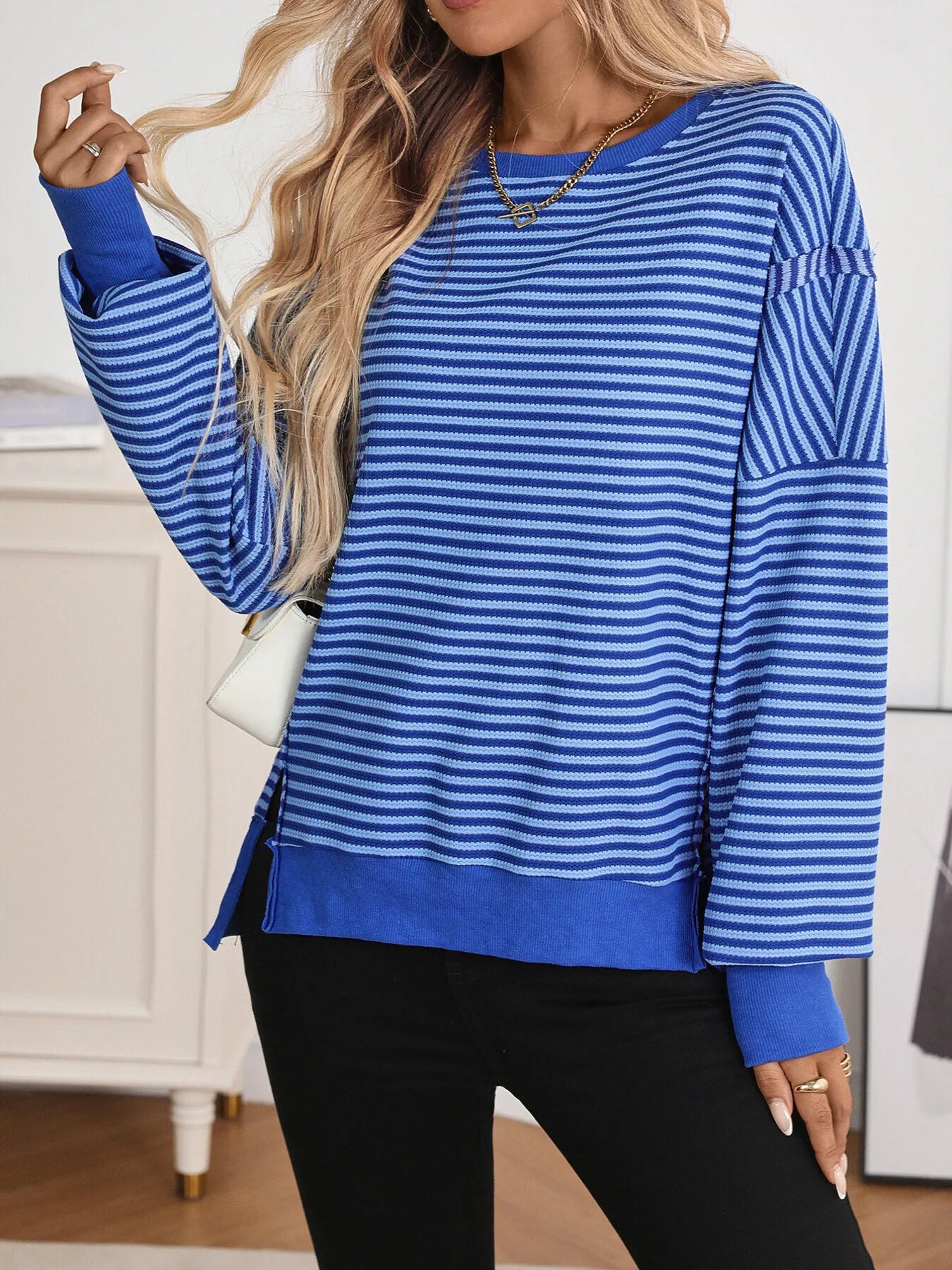 Exposed Seam Striped Contrast Sweatshirt