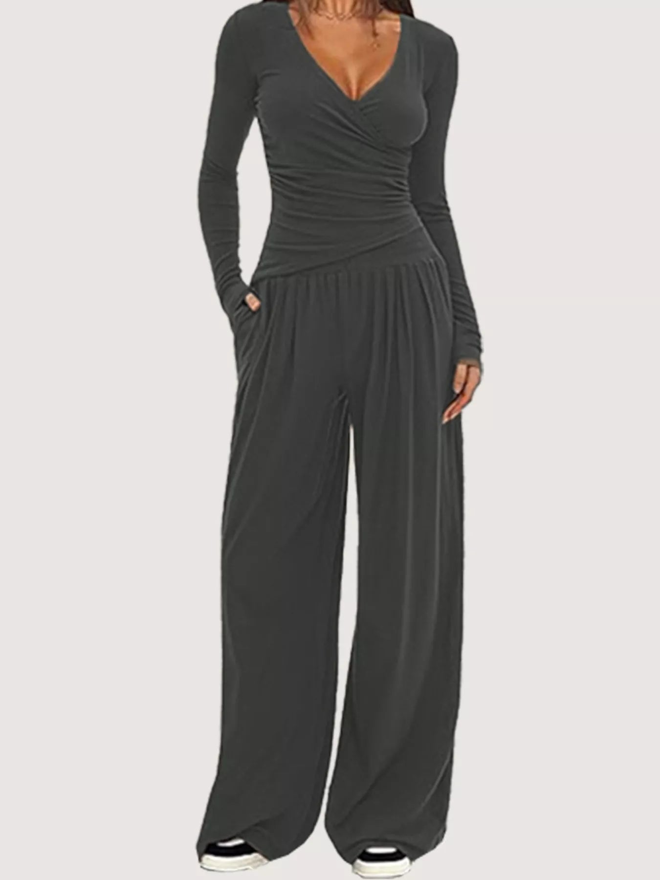 Casual Long Sleeve Top and Wide Leg Pants Set nicholesgifts