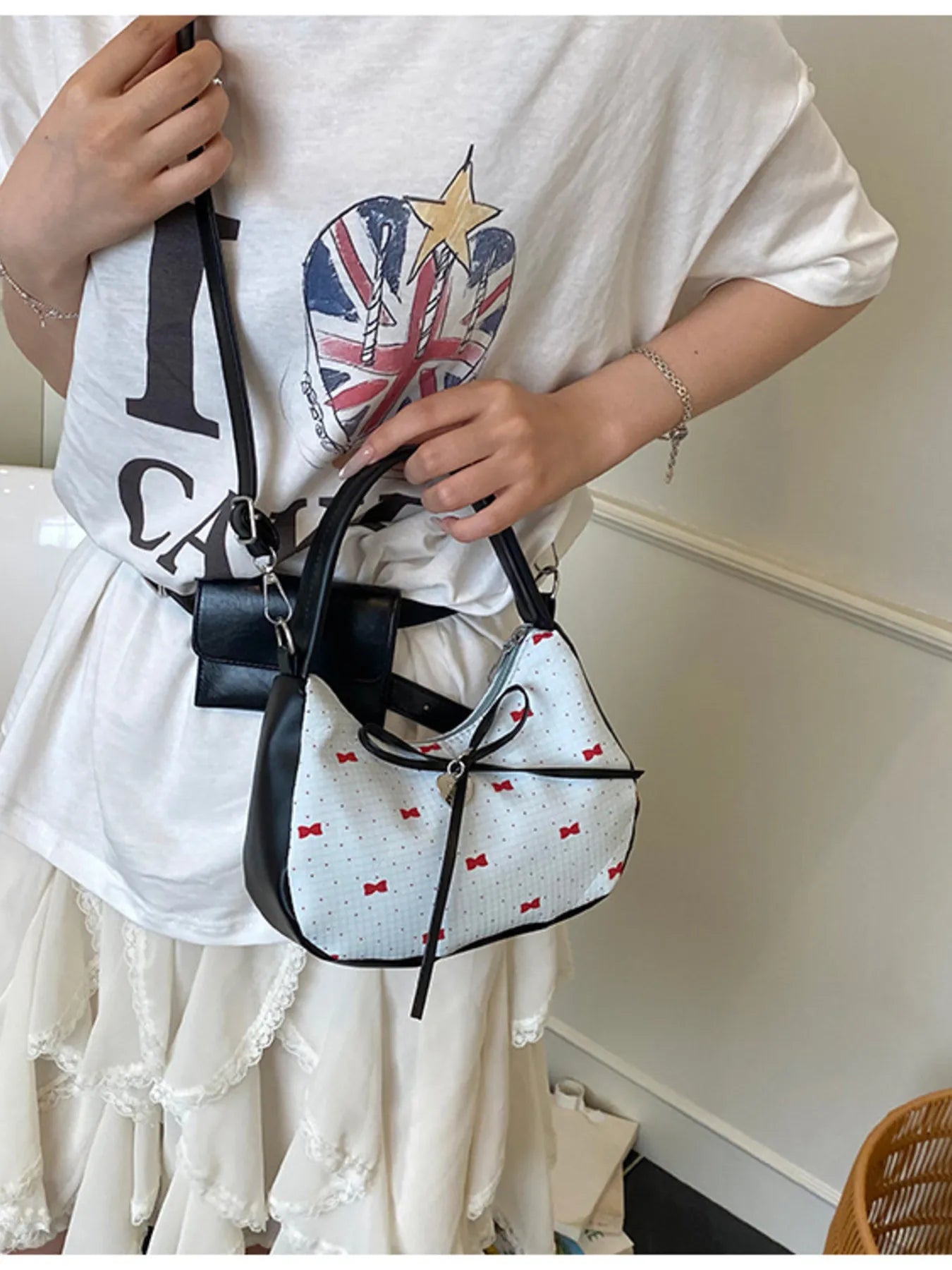 Printed Bow Shoulder Bag Trendsi