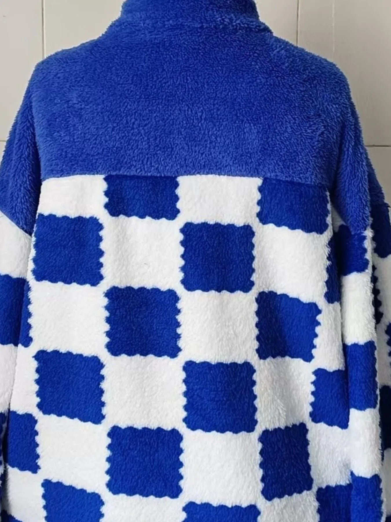 Checkered Fleece Oversized Zip Up Jacket Trendsi