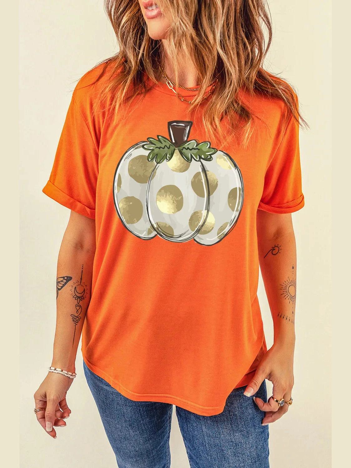 Pumpkin Graphic Round Neck Short Sleeve T-Shirt Trendsi