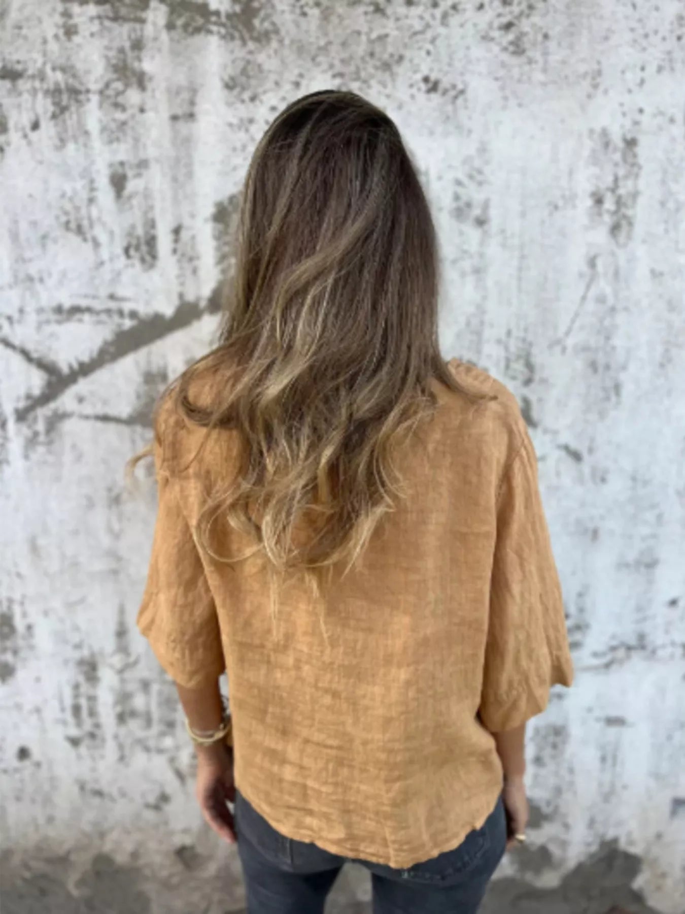 Full Size One Button V-Neck Shirt Plus Size Trendsi