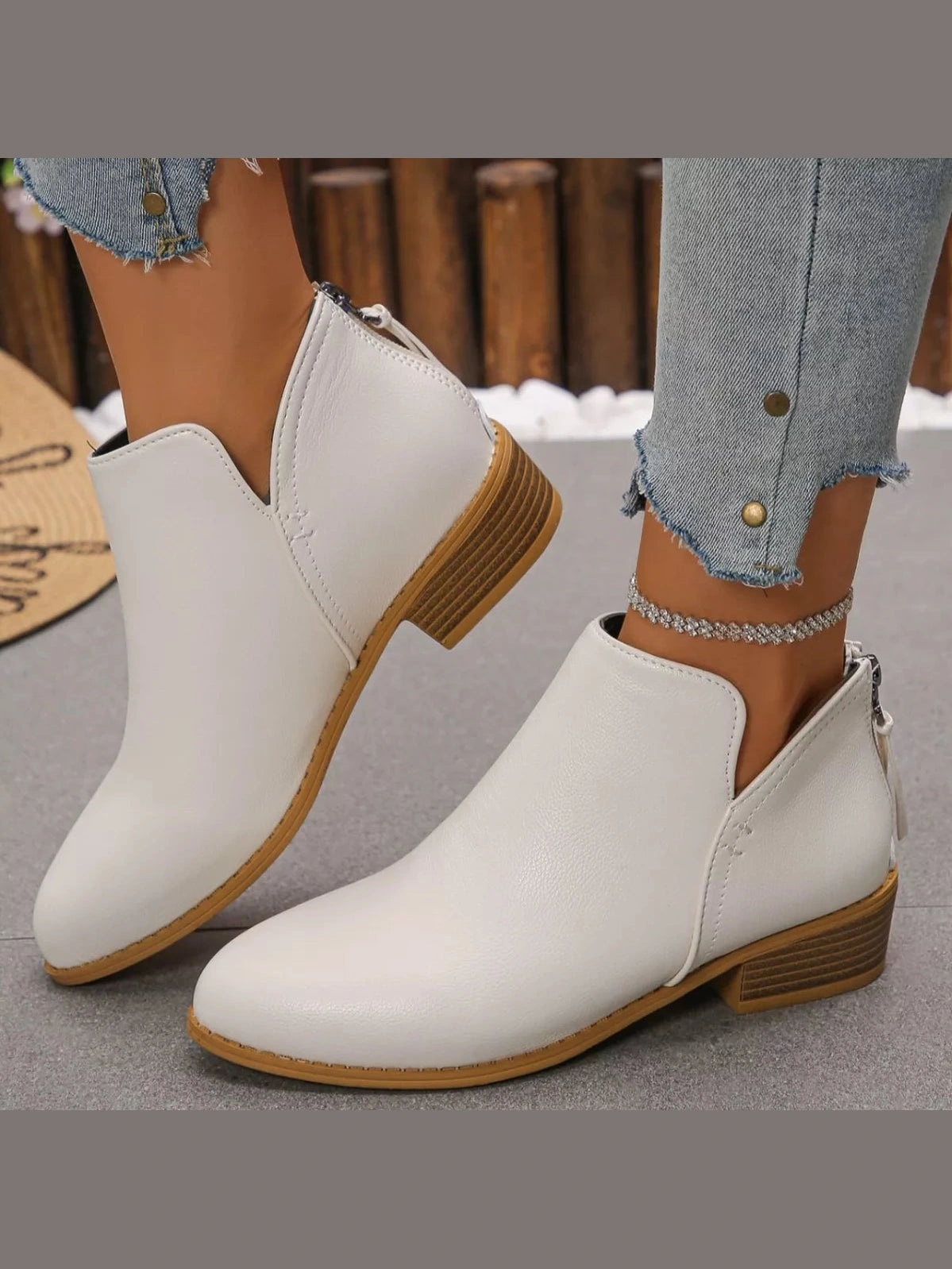 Women Point Toe Block Heels Boots nicholesgifts