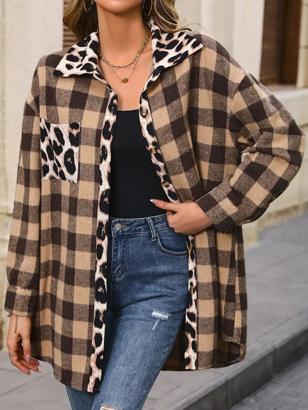 Ivy Lane Plaid Button Up Dropped Shoulder Jacket nicholesgifts