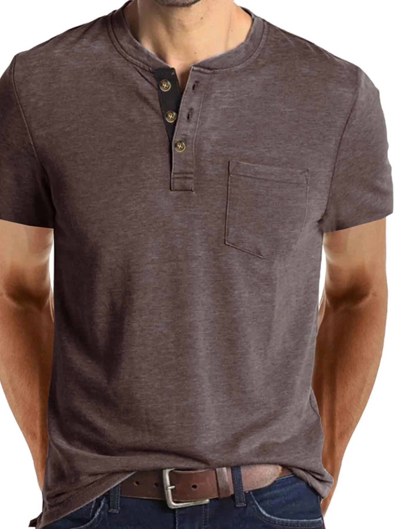 Men's Full Size Classic Henley Pocket Polo T-Shirt Plus Size NicholesGifts