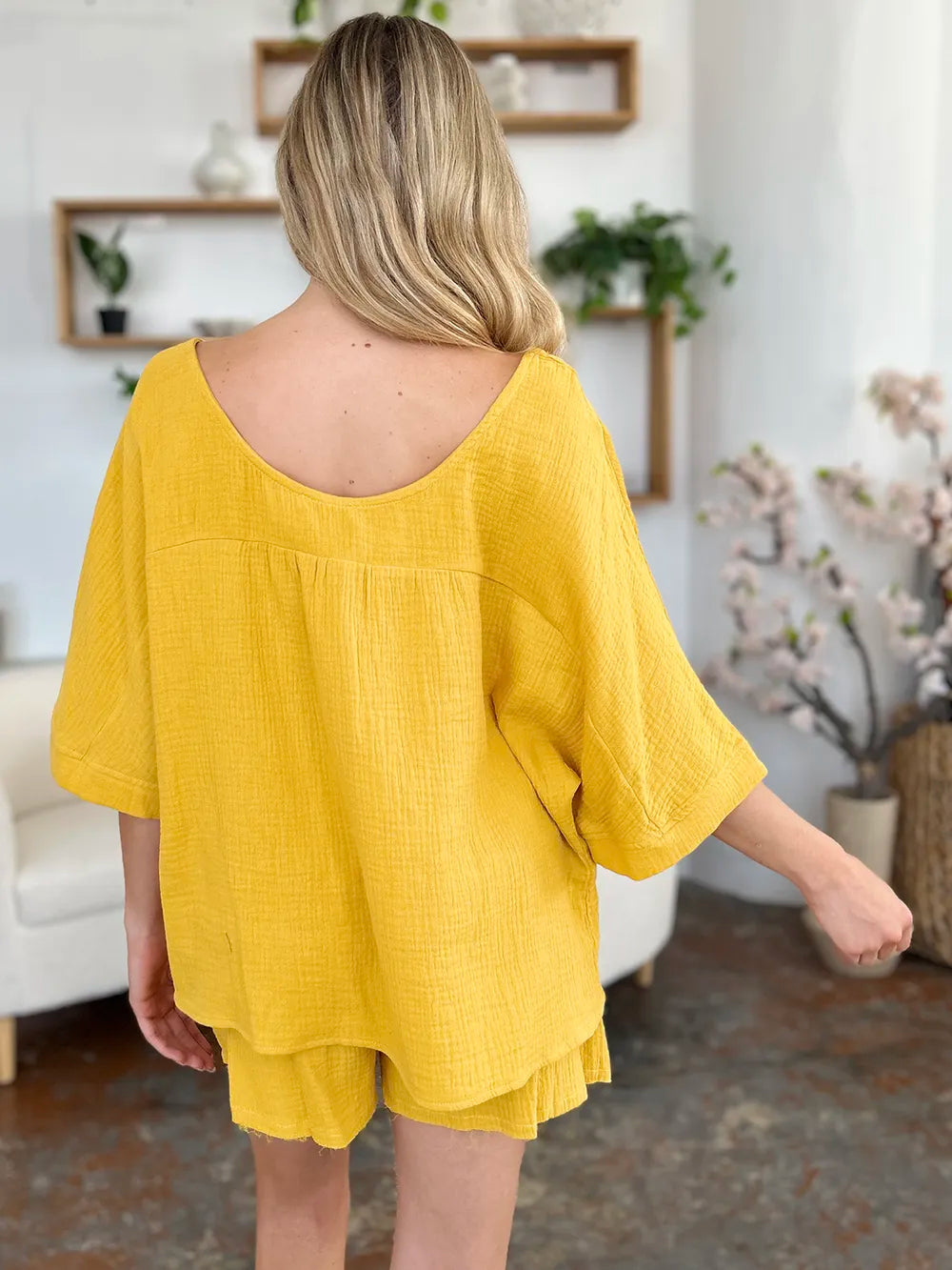 Double Take Texture Half Sleeve T-Shirt and Drawstring Shorts Set NicholesGifts
