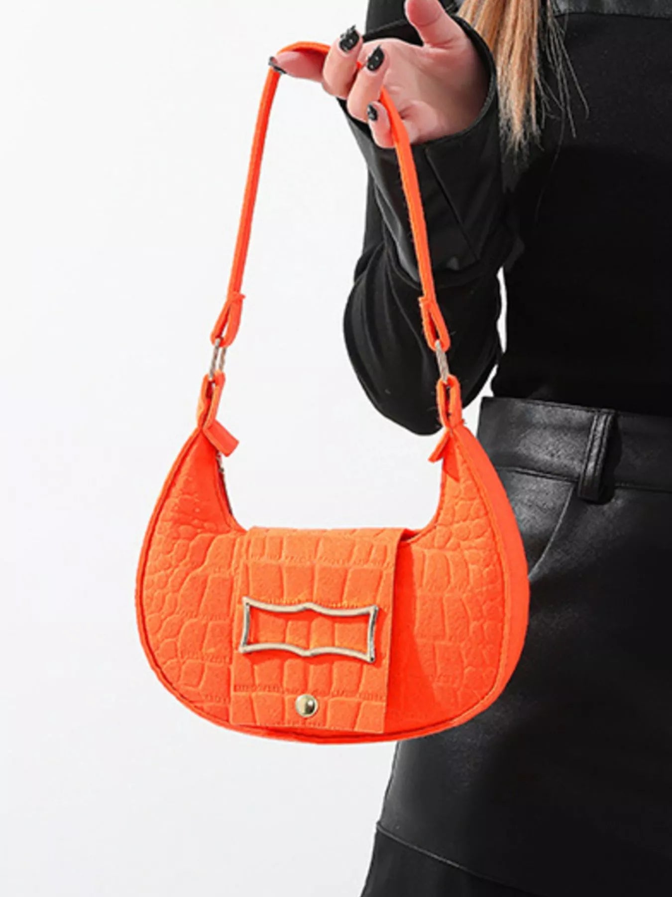 Crocodile Embossed Flap Shoulder Bag nicholesgifts