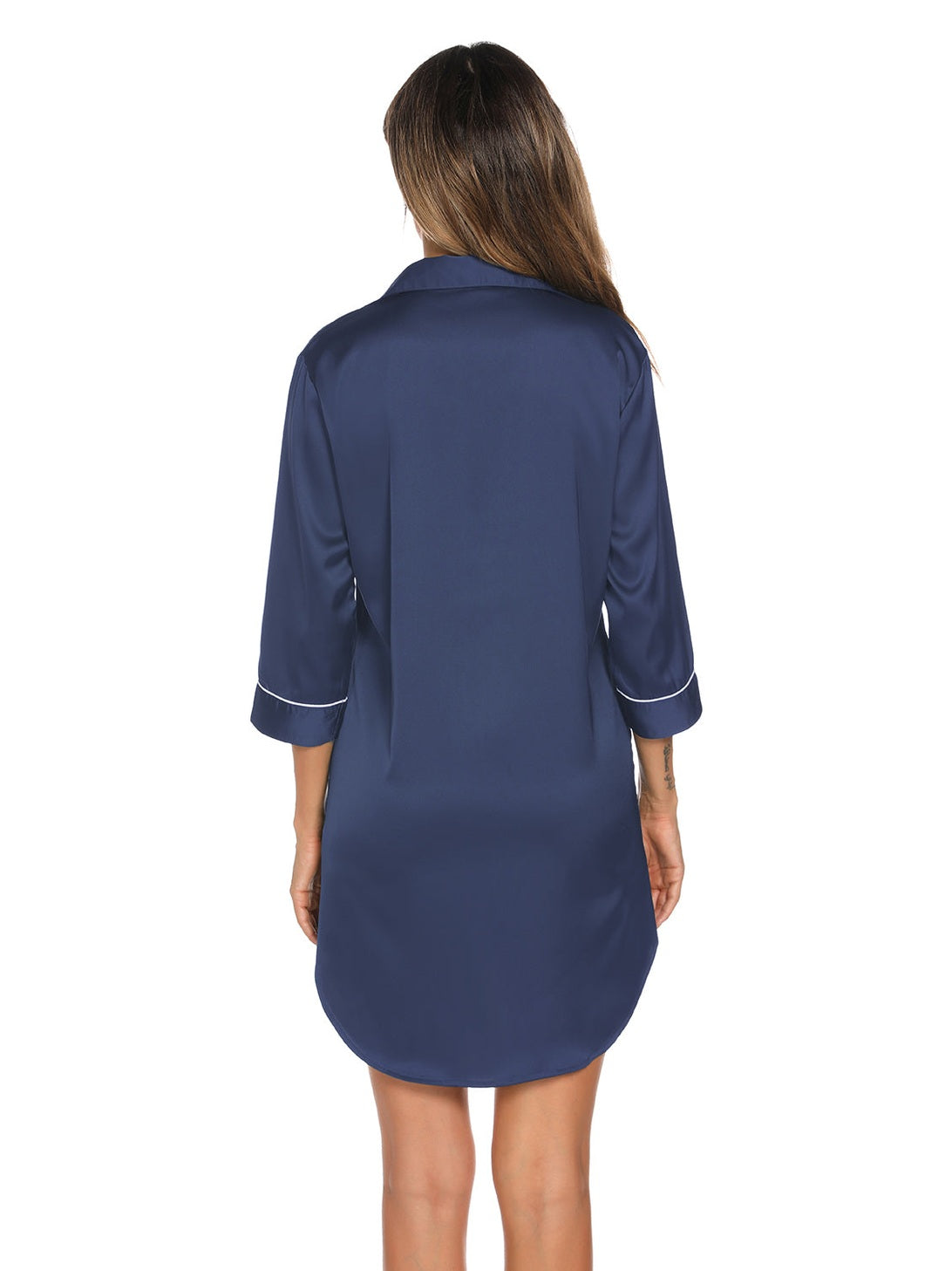 Button Up Collared Neck Night Dress with Pocket nicholesgifts
