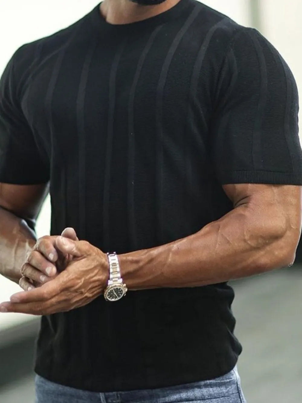 Men's Plus Size Striped Round Neck Short Sleeve T-Shirt NicholesGifts