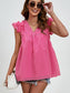 Women Ruched V-Neck Cap Sleeve Blouse nicholesgifts