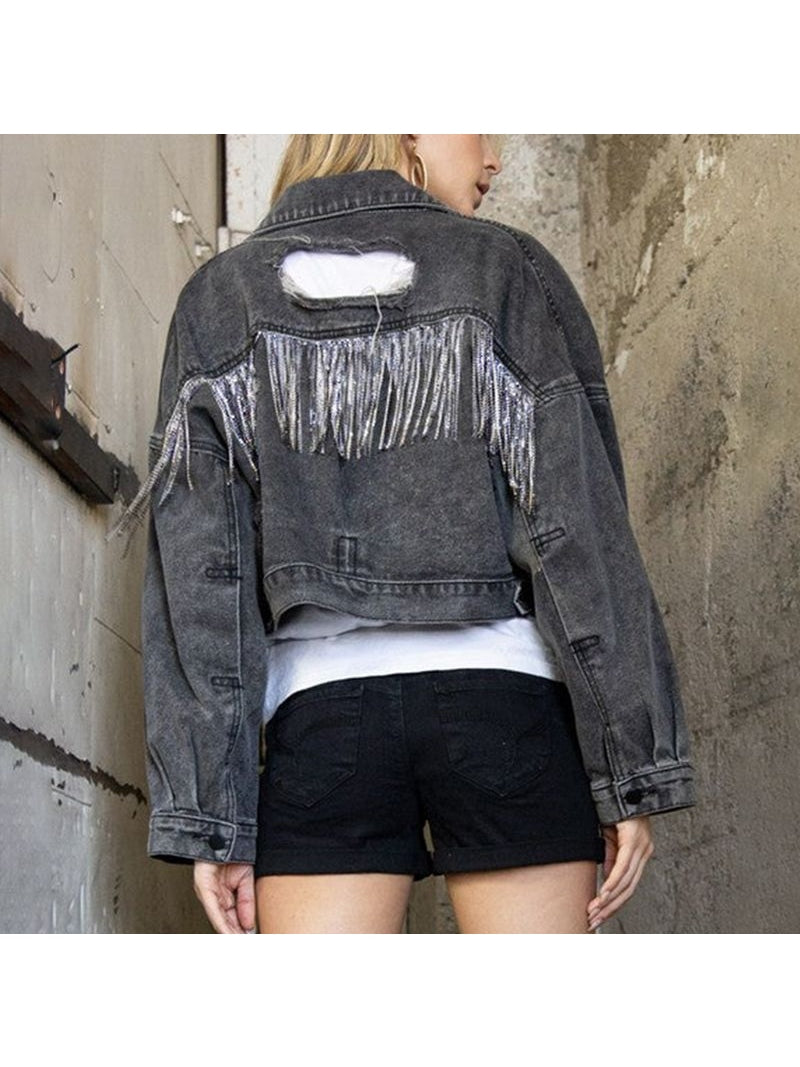 Cropped Collared Neck Dropped Shoulder Denim Jacket nicholesgifts