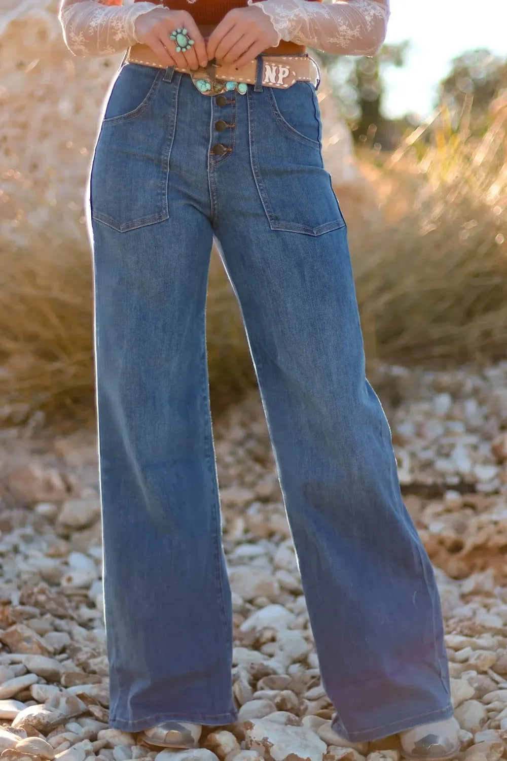 High-Waisted Wide-Leg Button-Front Jeans NicholesGifts