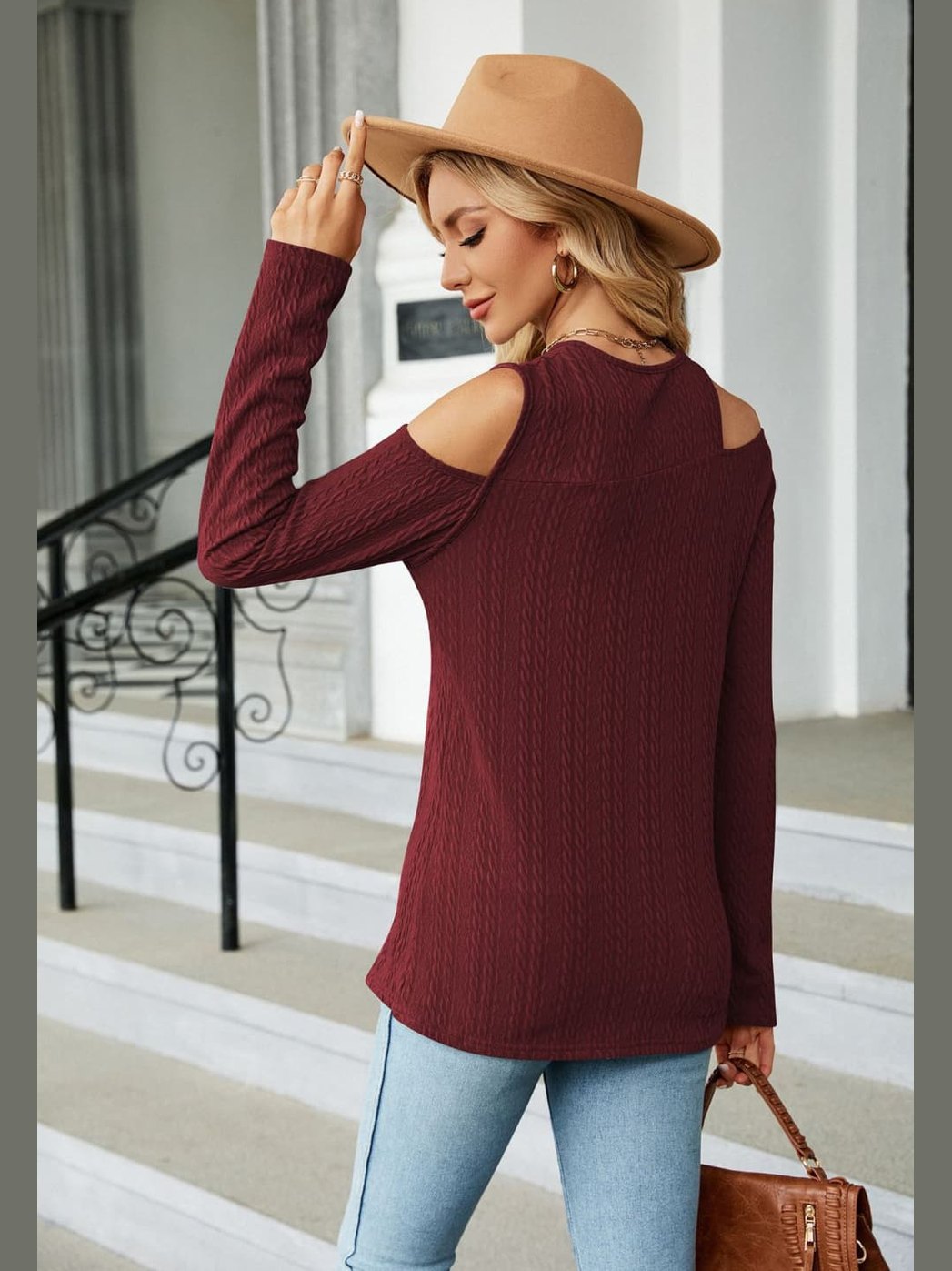 Dropped Shoulder Long Sleeve Blouse nicholesgifts