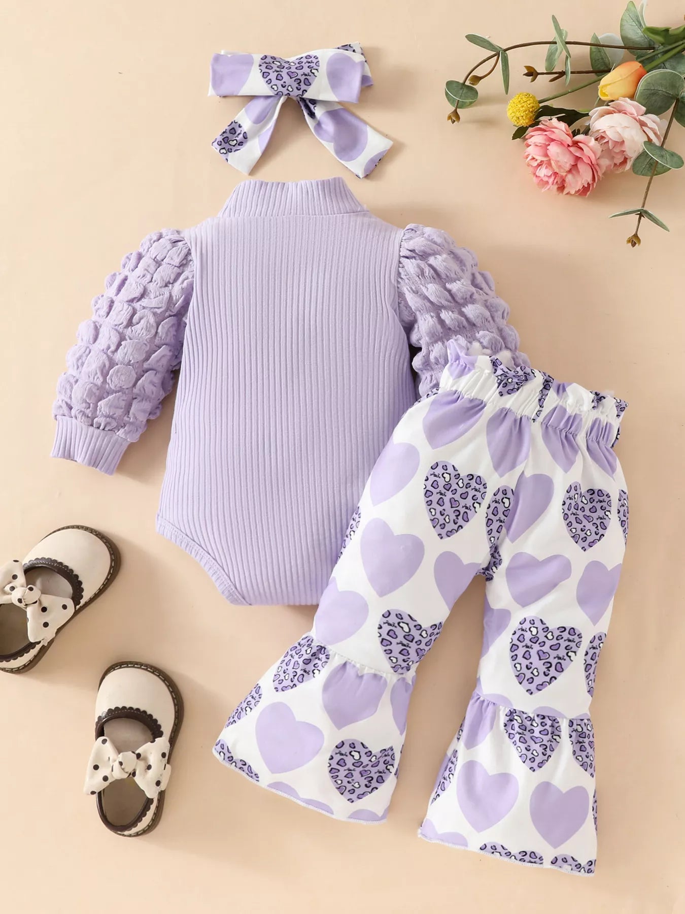 Children's Bubble Texture Long Sleeve Top and Pants Set with Headband NicholesGifts