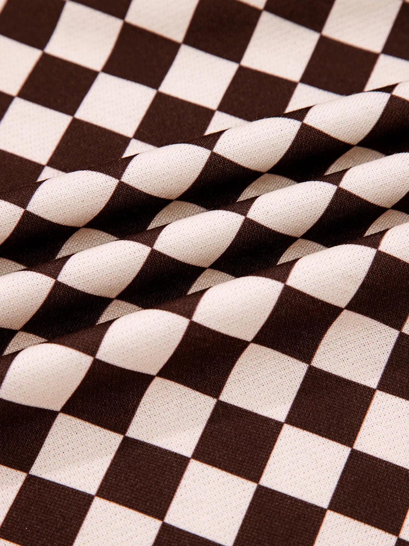 Checkered Drawstring Hoodie and Pants Set Trendsi