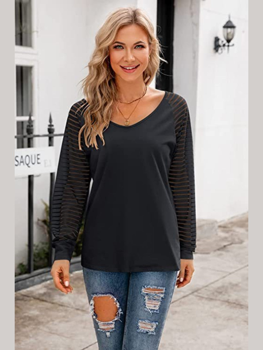 V-Neck Long Raglan Sleeve Top nicholesgifts