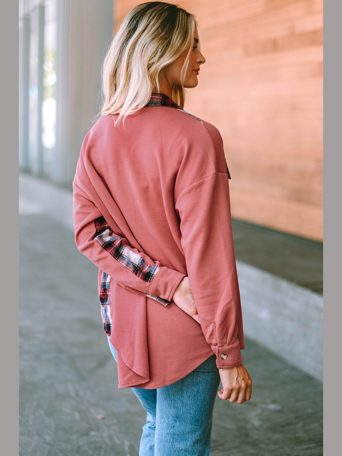 Plaid Button Down Collared Jacket nicholesgifts